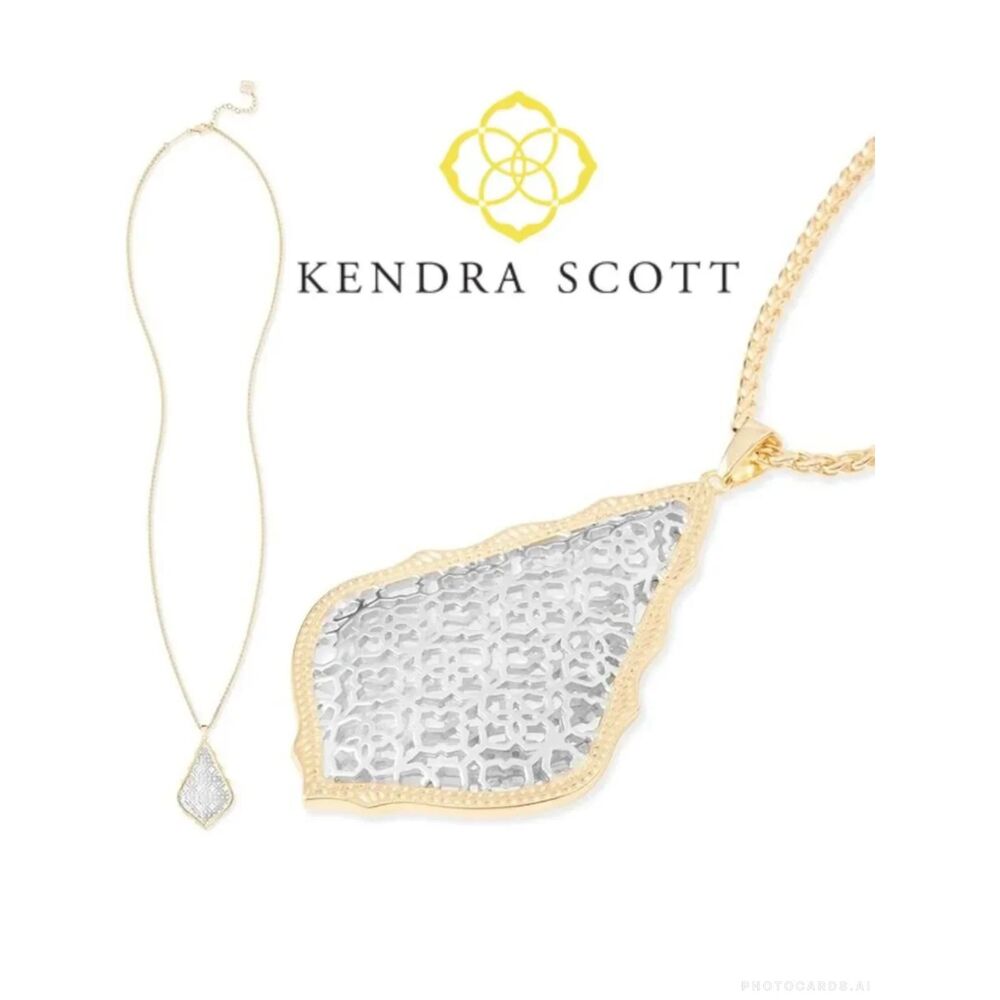 NWOT Kendra Scott Aiden Gold & Silver Filigree Pendant Long Necklace